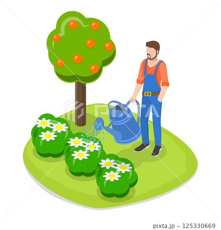 3D Isometric Flat Set of Garden Tools And People. Item 4 3D Isometric Flat Set of Garden Tools And People. Item 4 125330669