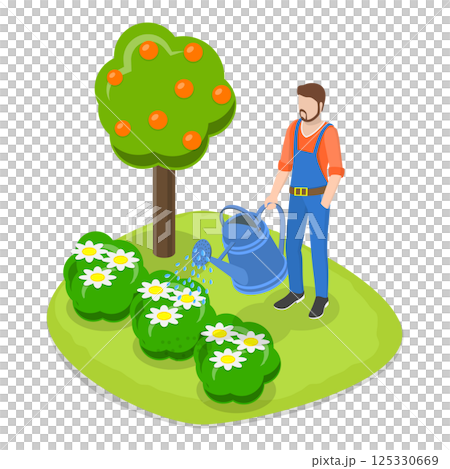 3D Isometric Flat Set of Garden Tools And People. Item 4 3D Isometric Flat Set of Garden Tools And People. Item 4 125330669