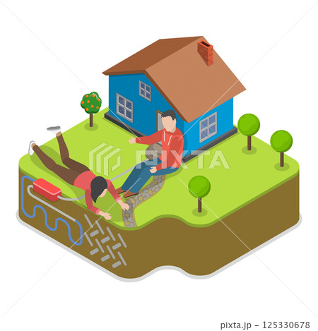 3D Isometric Flat  Illustration of Heat Pump. Item 1 125330678