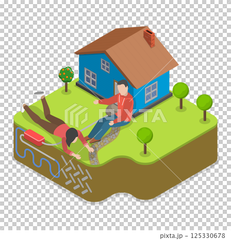 3D Isometric Flat  Illustration of Heat Pump. Item 1 125330678