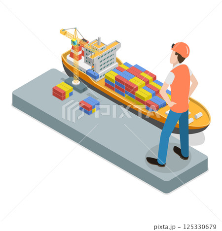 3D Isometric Flat  Illustration of Sea Port Checkpoint. Item 1 125330679