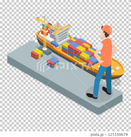 3D Isometric Flat  Illustration of Sea Port Checkpoint. Item 1 125330679