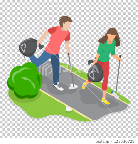 3D Isometric Flat  Illustration of Plogging Challenge. Item 3 125330729