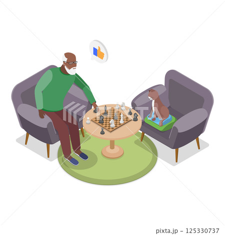 3D Isometric Flat  Illustration of Senior People Rest At Home. Item 4 125330737