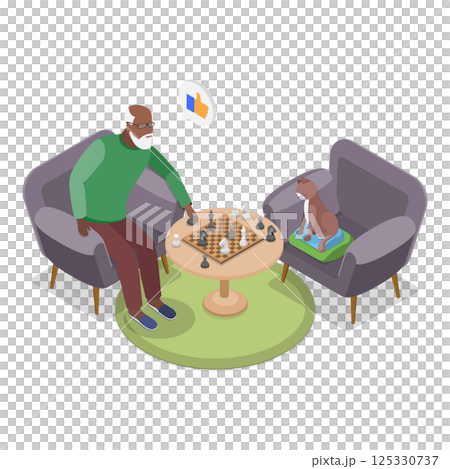 3D Isometric Flat  Illustration of Senior People Rest At Home. Item 4 125330737