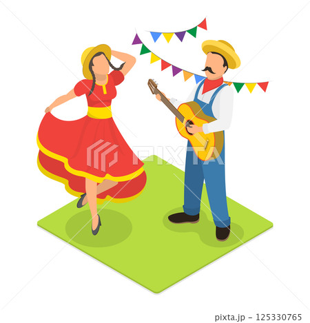 3D Isometric Flat Illustration of Festa Junina. Item 4 3D Isometric Flat Illustration of Festa Junina. Item 4 125330765