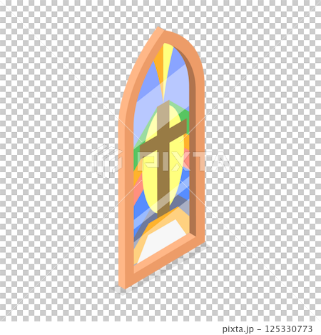 3D Isometric Flat  Set of Church Stained Arched Windows. Item 1 125330773