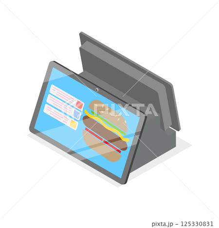 3D Isometric Flat  Illustration of Fast Food Checkout Terminal. Item 3 125330831