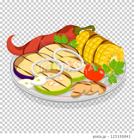 3D Isometric Flat Set of Vegetarian Dishes. Item 1 3D Isometric Flat Set of Vegetarian Dishes. Item 1 125330841