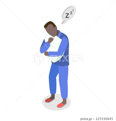 3D Isometric Flat  Set of People In Pajamas. Item 4 125330845