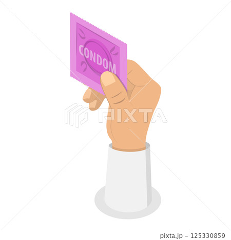 3D Isometric Flat  Illustration of Hand with Condom. Item 4 125330859