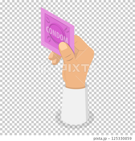 3D Isometric Flat  Illustration of Hand with Condom. Item 4 125330859