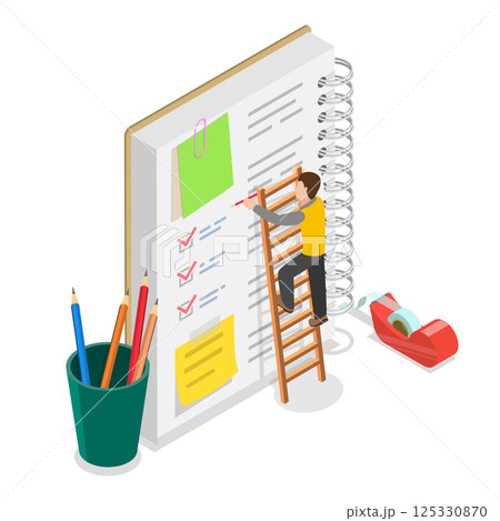 3D Isometric Flat  Illustration of Planning Schedule. Item 1 125330870
