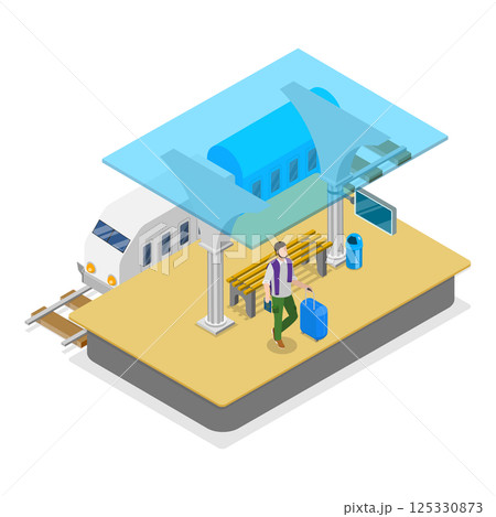 3D Isometric Flat Illustration of Railway Station. Item 3 3D Isometric Flat Illustration of Railway Station. Item 3 125330873
