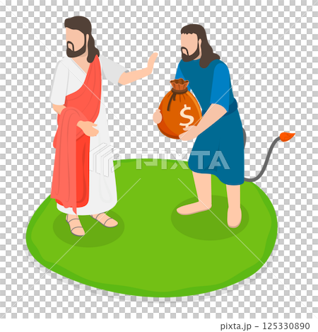 3D Isometric Flat Illustration of Christ Tempted by Devil. Item 2 3D Isometric Flat Illustration of Christ Tempted by Devil. Item 2 125330890
