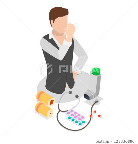 3D Isometric Flat  Illustration of Bronchial Asthma. Item 4 125330896