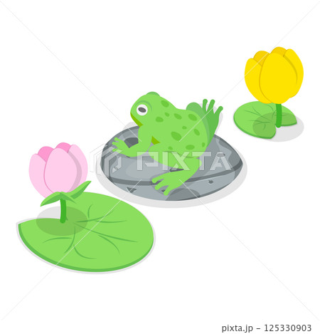 3D Isometric Flat  Set of Cartoon Frogs. Item 1 125330903