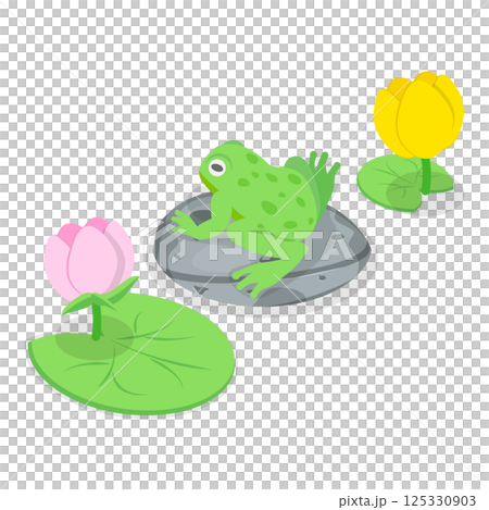 3D Isometric Flat  Set of Cartoon Frogs. Item 1 125330903