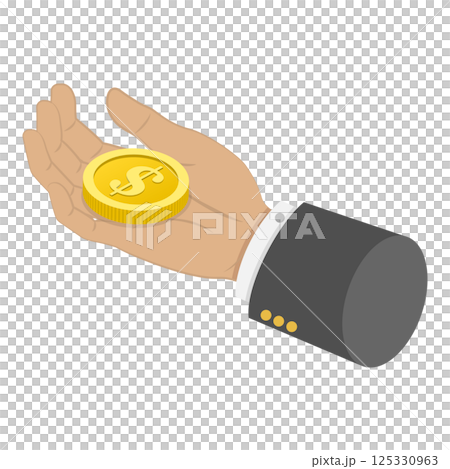 3D Isometric Flat  Illustration of Hands Holding Money in Various Forms. Item 4 125330963