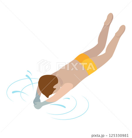 3D Isometric Flat  Set of Children Snorkeling. Item 5 125330981
