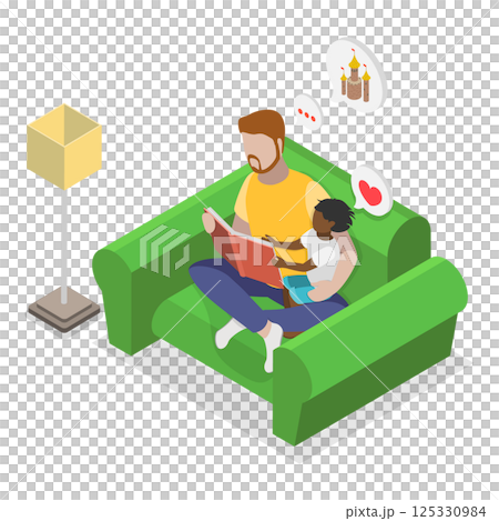 3D Isometric Flat  Illustration of Playing With Dad. Item 5 125330984