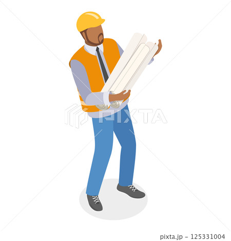 3D Isometric Flat  Illustration of Workers Construction Engineers. Item 4 125331004