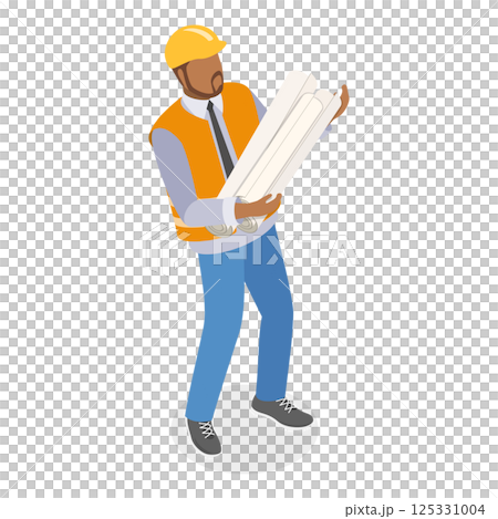 3D Isometric Flat  Illustration of Workers Construction Engineers. Item 4 125331004