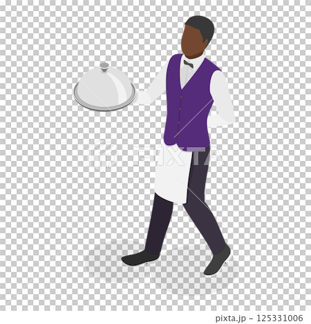 3D Isometric Flat  Illustration of Restaurant Waiter. Item 3 125331006
