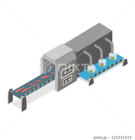 3D Isometric Flat  Set of Fish Production. Item 4 125331015