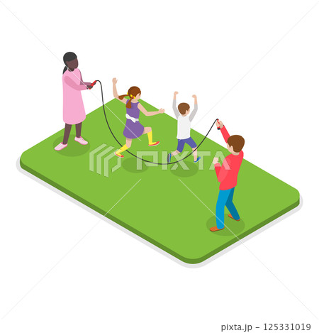 3D Isometric Flat Illustration of Children Playing Outside. Item 3 3D Isometric Flat Illustration of Children Playing Outside. Item 3 125331019