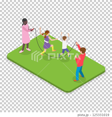 3D Isometric Flat Illustration of Children Playing Outside. Item 3 3D Isometric Flat Illustration of Children Playing Outside. Item 3 125331019