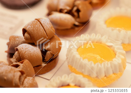 French chocolate cream tarte and tartlets lemons 125331035