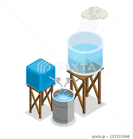 3D Isometric Flat  Set of Rainwater Harvesting Items Part 3. Item 3 125331046