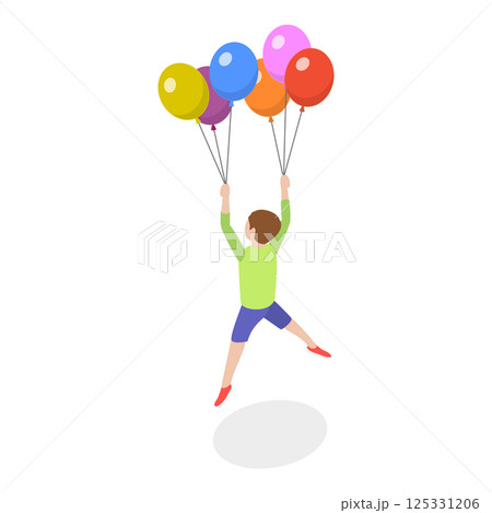 3D Isometric Flat Vector Illustration of Soaring in the Sky, Happy Children Flying High with Bright Balloons. Item 7 3D Isometric Flat Vector Illustration of Soaring in the Sky, Happy Children Flying High with Bright Balloons. Item 7 125331206