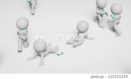 人混みの中、歩きスマホ中に衝突事故を起こしたピクトグラムの3DCG 125331254