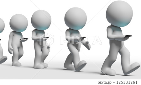 列を作って歩きスマホをするピクトグラムの3DCG 125331261