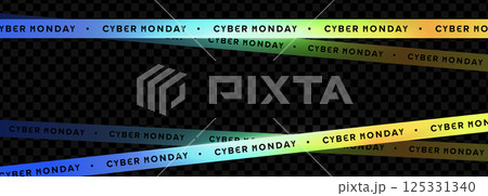 Cyber Monday Gradient Banner with Holographic Effect and Transparent Background, Ideal for Tech Sales, Web Promotions, and E-commerce Ads. Trendy Futuristic Look. Vector Illustration. Cyber Monday Gradient Banner with Holographic Effect and Transparent Background, Ideal for Tech Sales, Web Promotions, and E-commerce Ads. Trendy Futuristic Look. Vector Illustration. 125331340