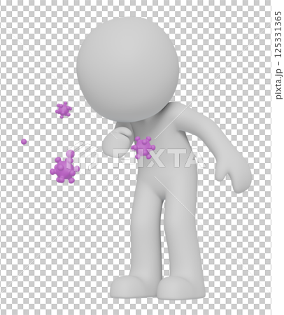 咳嗽的人的象形圖和散射的病毒的 3DCG - 透明背景 125331365