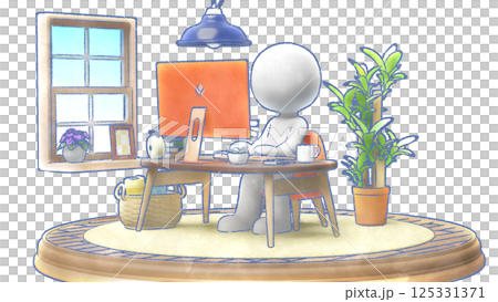 Watercolor pictogram 3DCG for desk work at home-transparent background 125331371