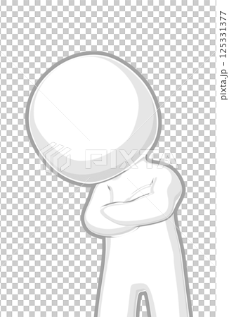 3DCG (cartoon style) pictogram of a worried person with folded arms - transparent background 125331377