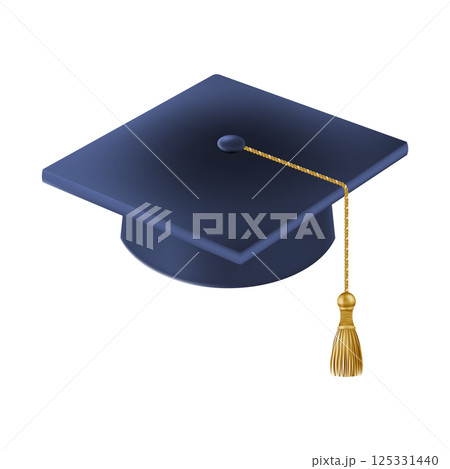 Realistic Blue graduate cap. 3D Graduation Doctoral hat. Realistic Blue graduate cap. 3D Graduation Doctoral hat. 125331440