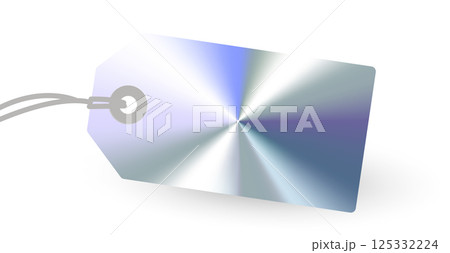 Shiny metallic label tag with chrome gradient surface. Blank template for price, sale, product branding, packaging design. Isolated realistic steel effect. Vector illustration 125332224