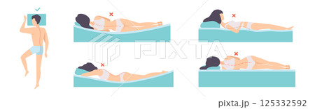 Correct and Incorrect Sleeping Body Posture of Man and Woman Vector Set Correct and Incorrect Sleeping Body Posture of Man and Woman Vector Set 125332592