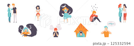 Mental Health Therapy with Doctor and Patient Get Medical Support Vector Set 125332594