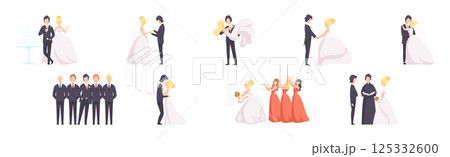 Just Married and Newlyweds Couple of Man and Woman Vector Set Just Married and Newlyweds Couple of Man and Woman Vector Set 125332600
