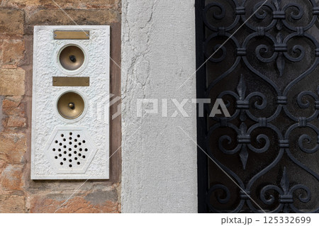 Vintage Door Intercom and Wrought Iron Gate Vintage Door Intercom and Wrought Iron Gate 125332699