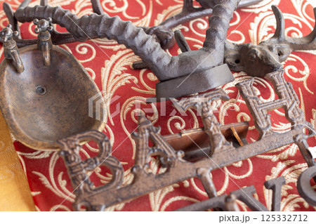 Antique Metal Objects on Italian Flea Market 125332712