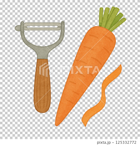 胡蘿蔔和削皮器水彩插圖(透明PNG) 胡蘿蔔和削皮器水彩插圖(透明PNG) 125332772