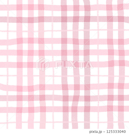 Pink Plaid Tartan Gingham Check Hand Drawn Background Pattern Overlay 125333040
