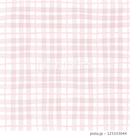 Pink Plaid Tartan Gingham Check Hand Drawn Background Pattern Overlay 125333044